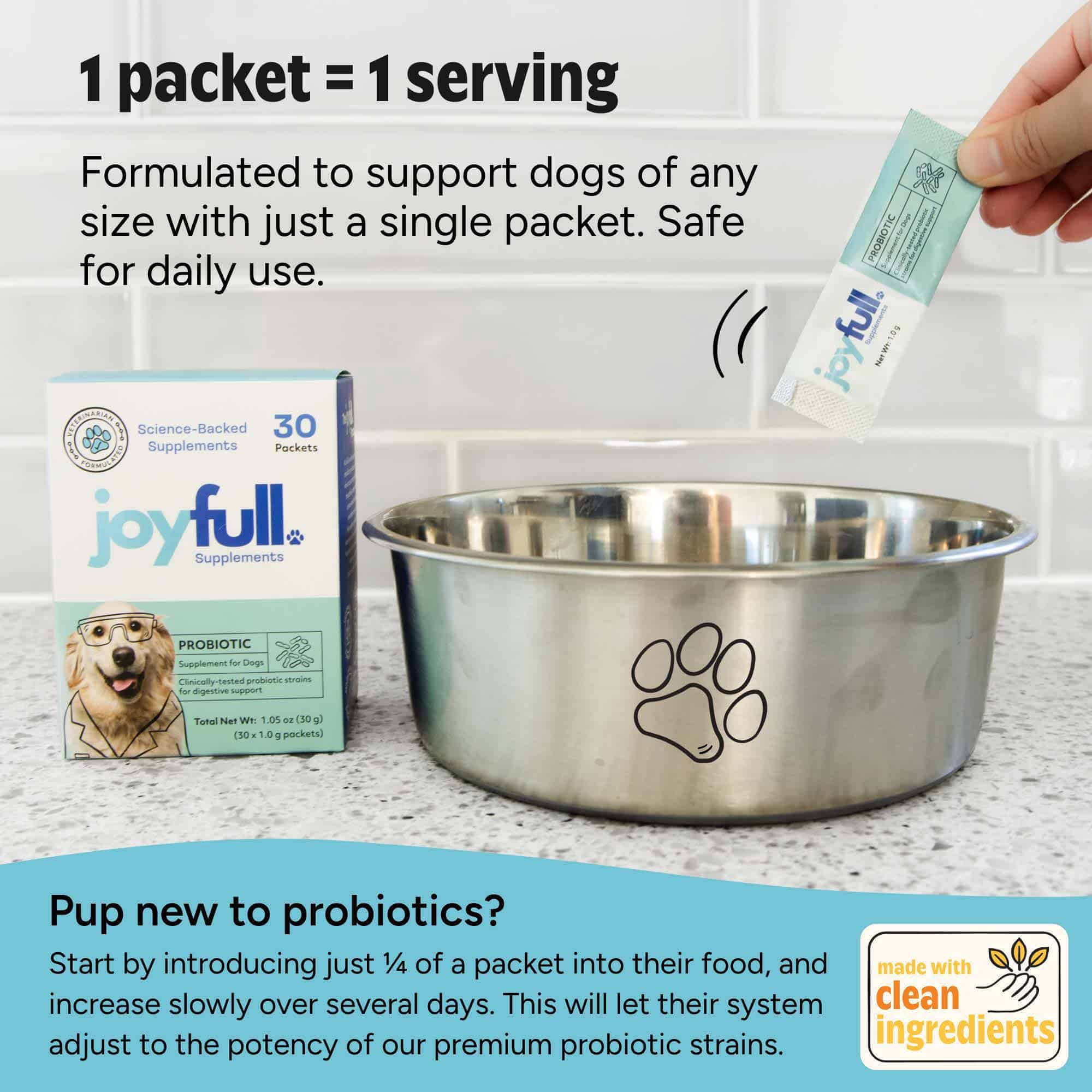 Joyfull Probiotic Powder for Dogs – Clinically Proven Strains for Diarrhea & Digestive Support – 30 Daily Packets with Beef Bone Broth