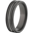 thumbnail image 2 of 6mm Flat Black Zirconium Ring with Four Grooves and a Polished Finish, 2 of 3