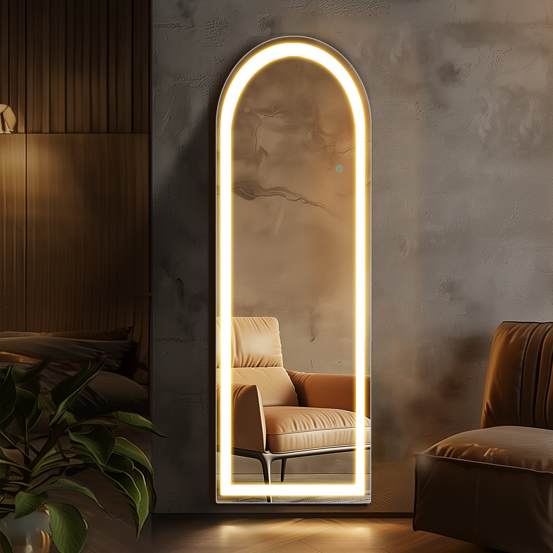EDX LED 3 Color Lighting Full Body Mirror 60"x 16" Arched Floor Mirror with Lights Wall Mounted Free Standing Leaning for Home, White