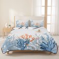 thumbnail image 3 of Queen Quilt Set 90''x96'', Coastal Coral Lightweight Bedspread Coverlet Set with 2 Pillow Shams, Blue Ocean Starfish Seagrass Watercolor Breathable All Season Quilt Bedding for Bedroom/Guest Room, 3 of 9