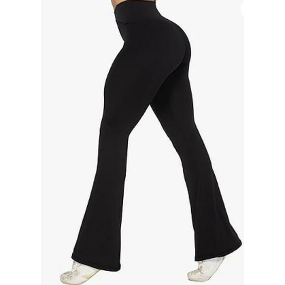 RKXQT Womens Flare Leggings No Front Seam Flare Yoga Pants with Tummy Control Crossover High Waist and Wide Leg Size: X-Small Color: Black A