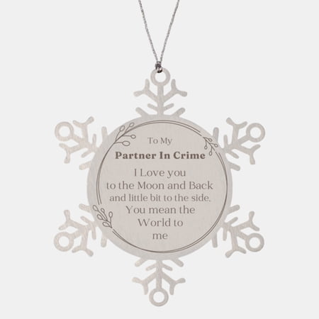 Partner In Crime Snowflake Ornament - I love you to the moon and back, Christmas Gift for Best Friend, Unique Holiday Decor