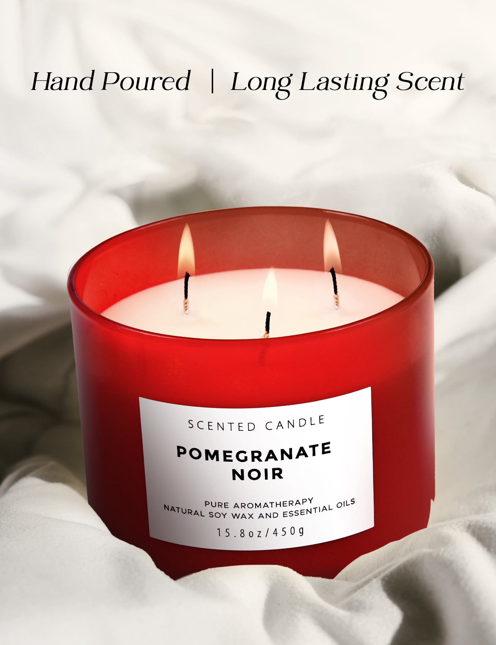 Pomegranate Noir Aromatherapy Candle 3 Wick Large Soy Scented Candles for Men and Women 15.8 Oz