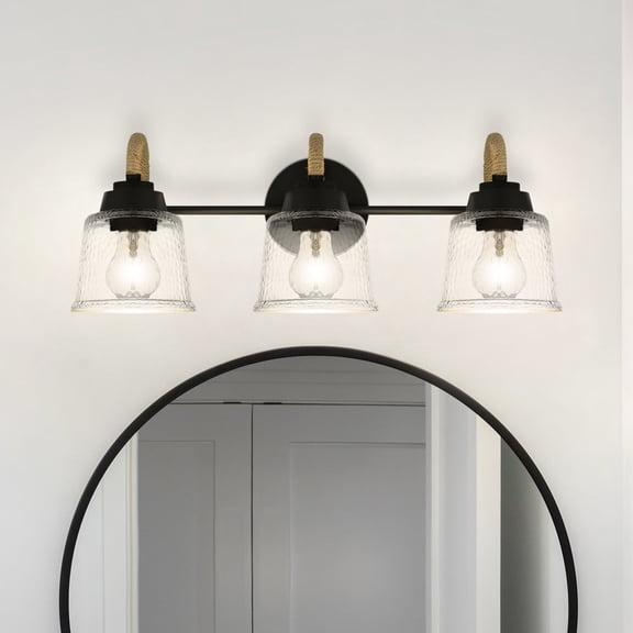 Luxury Coastal Bath Light, Medium Size: 8.25''H x 22.5''W, with Nautical Style Elements, Matte Black Finish, UQL5881 from the Leyton Collection by Urban Ambiance