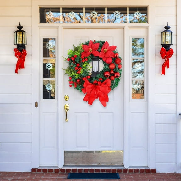 Garland*1 Christmas Fall Wreaths for Front Door Indoor Outdoor Thanksgiving Wreath Christmas Wreaths with Bow Ribbon Farmhouse Porch Wreath for Window Xmas Tree Decor