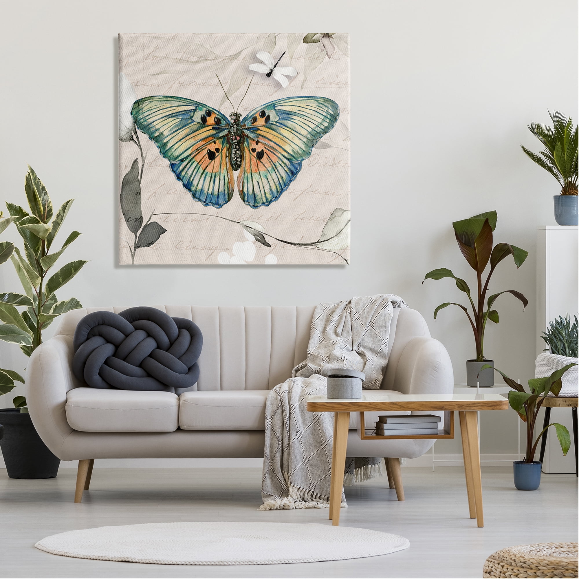 Stupell Industries Vintage Butterfly with Cursive Animals & Insects Painting Gallery Wrapped Canvas Art Print Wall Art, 36 x 36