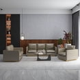 thumbnail image 2 of LeisureMod 3-Piece Sofa Set Upholstered in Leather with Brushed Gold Stainless Steel Base and Removable Foam Padded Cushions for Modern Home, Living Room, Offices Nervo Collection in Grey, 2 of 8
