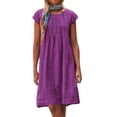 thumbnail image 1 of B91xZ Robe Grande Taille pour Femmes Col Montant Manches Courtes Taille Haute Robe Décontractée à Volants, Violet m, 1 of 5