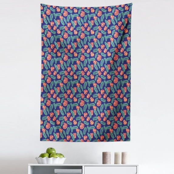 Philodendron Tapestry, Colorful Jungle Pattern with Detailed Botanical Leaves, Fabric Wall Hanging Decor for Bedroom Living Room Dorm, 5 Sizes, Indigo Burnt Sienna, by Ambesonne