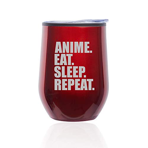 Stemless Wine Tumbler Coffee Travel Mug Glass With Lid Anime Eat Sleep Repeat Red Walmart Com Walmart Com