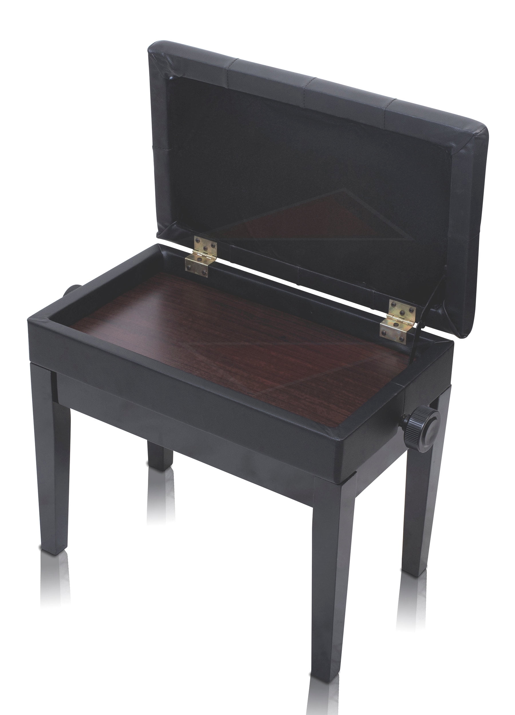 Griffin Antique Piano Bench Adjustable Black Solid Wood Frame & PU Leather Padded Cushion Vintage Ergonomic Musicians Keyboard Chair Guitar Stool, Home Vanity Bench Sheet Music Storage
