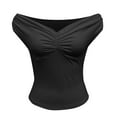 thumbnail image 7 of AherBiu Cute Tops for Women off Shoulder Low Cut Cropped Slim Fitted Stretch Going out Tops Shirts, 7 of 7
