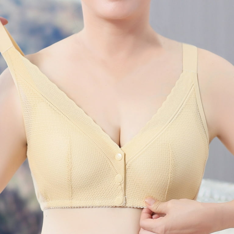 Brglopf Daisy Bra Front Button Womens Full Coverage Comfortable Breathable  Front Snap Bra Casual Front Closure Bra Elderly Old Everyday Bras Beige S