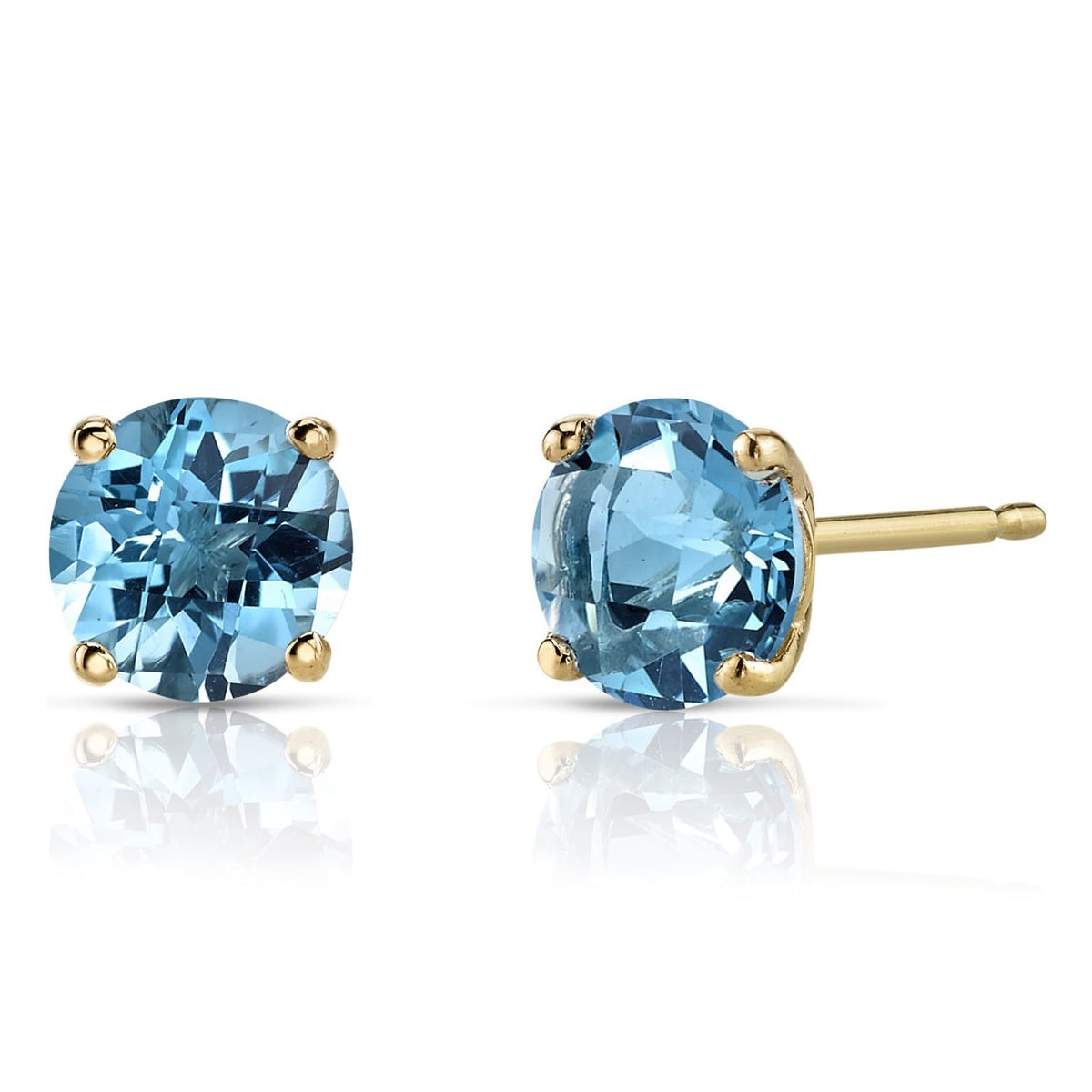 Paris Jewelry 10k Yellow Gold Plated 3 Carat Round Created Blue Topaz Sapphire Stud Earrings