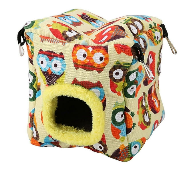 Warm Plush Bird Hanging Cave Parrot Nest Hammock Hanging Winter Birds Cage (L Owl)