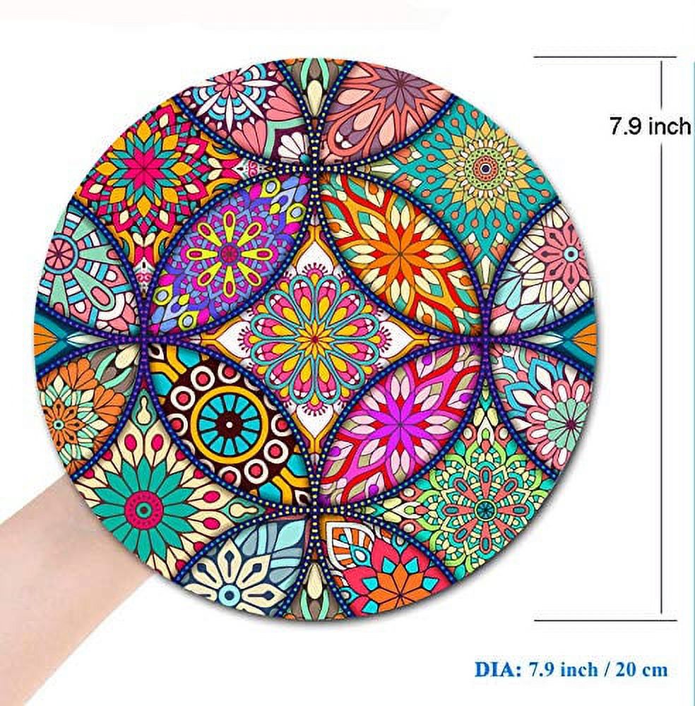 Floral Flower Mandala Round Mouse Pad,Beautiful Mouse Mat, Cute Mouse Pad with Design, Non-Slip Rubber Base Mousepad, Waterproof Office Mouse Pad, Small Size 7.9 x 0.12 Inch - image 5 of 6