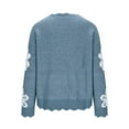 thumbnail image 6 of Wutalume Women's Casual Fashion Floral Jacquard V-Neck Knitted Sweater, Elegant Printed Top, Loose Fit Long Sleeve Pullover for Stylish Everyday Wear,Sky Blue S, 6 of 6