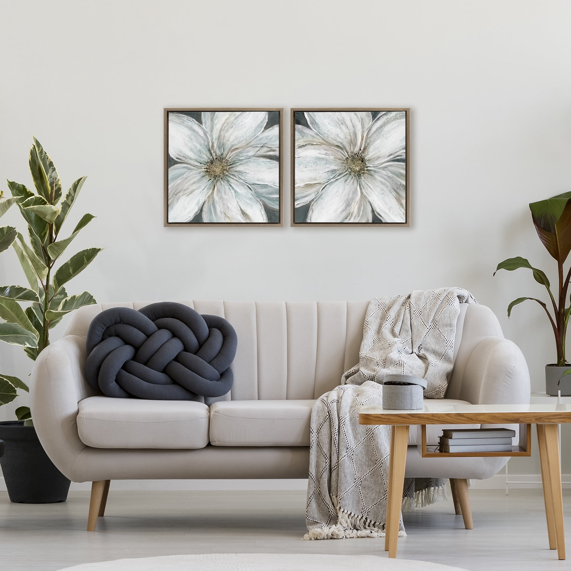 Stupell Industries Soft White Blossoms Closeup 2 Piece Brown Framed Floater Canvas Set, design by Carol Robinson