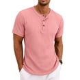 thumbnail image 2 of Lmueinov Men's Ribbed Henley Short Sleeve T Shirts, Casual Loose Fit Button Placket Solid Color Tops, Versatile Daily Wear Shirts S-3XL, 2 of 8