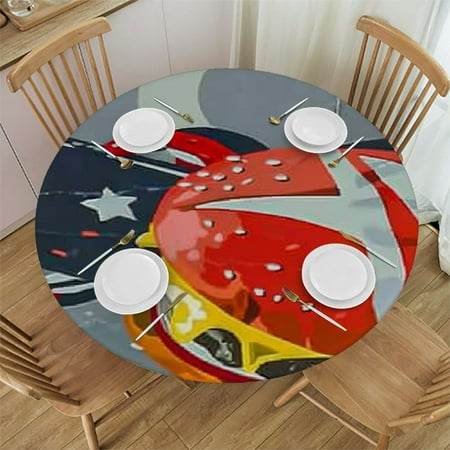 QKZF Tablecloths Cartoon Panda Kicking a Soccer Print Table Cloth Animal Theme Table Cover for Kids Sports Gaming Table Accessories for Dining Kitchen Home Decor, Round 42-46