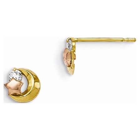 14k Yellow & Rose Gold Madi K CZ Moon and Star Post Earrings