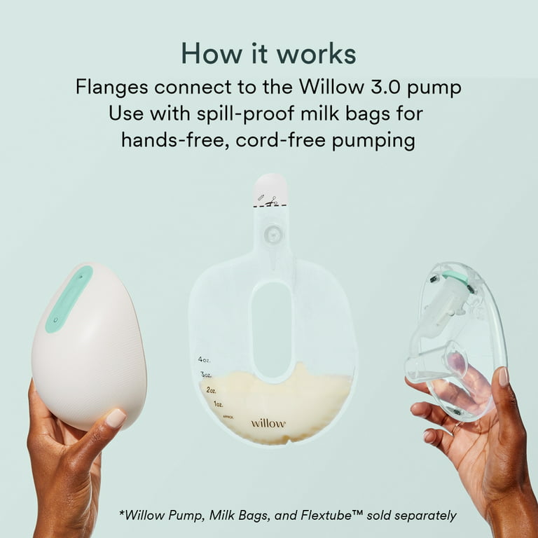 Willow 3.0 Pump Breast Pump Flanges, 2-Pack, Breast Shield & Nipple  Visibility for Hands-Free Breast Feeding