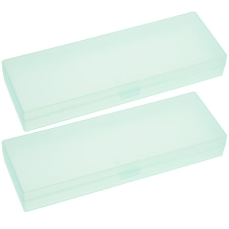 2pcs Clear Plastic Pencil Cases Mini Storage Box with Hinged Lid Snap Closure for Pencils Pens Drill Bits Office Supplies Organization Tool Box 19.5 x 6.5 x 2.5cm (Green)