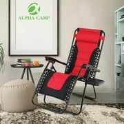 ALPHA CAMP Outdoor Zero Gravity Chair Padded Seat Adjustable Recliner Camping Lounge Chair with Cup Holder, Red