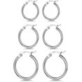 thumbnail image 1 of 3 pares de aretes de aro de plata de ley 925 - aretes de aro pequeños chapados en oro blanco para mujeres y niñas (13 mm, 15 mm, 20 mm, 25 mm, 30 mm, 40 mm, 50 mm, 60 mm) 3silver-15/, 1 of 5