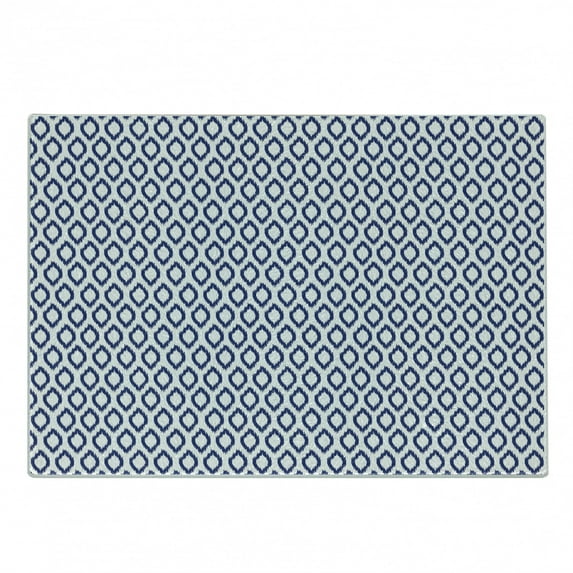 Ikat Cutting Board, Eastern Ornament in Blue Exotic Art Elements Curves Simple Design Print, Decorative Tempered Glass Cutting and Serving Board, Small Size, Royal Blue and White, by Ambesonne