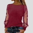 thumbnail image 4 of Craaazy Women's Mesh Stitching Long-Sleeved Round-Neck Sequined Blouses Gifts, 4 of 6