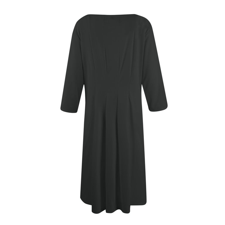 Huankd Elegant Work Dress for Women's 3/4 Sleeve Round Neck Pockets Vintage  A-Line Swing Midi Dress Dark Gray M - Walmart.com