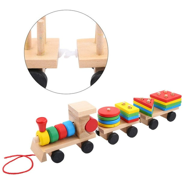 Qiilu Educational Toy,Baby Kids Early Developmental Toys Train Truck Shape  Wooden Blocks Assemble Educational Toy, Wooden Toys