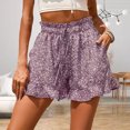 thumbnail image 2 of Pantalones cortos de cintura elástica para mujer, pantalones cortos informales con cordón estampado de gasa y bolsillos laterales, 2 of 5