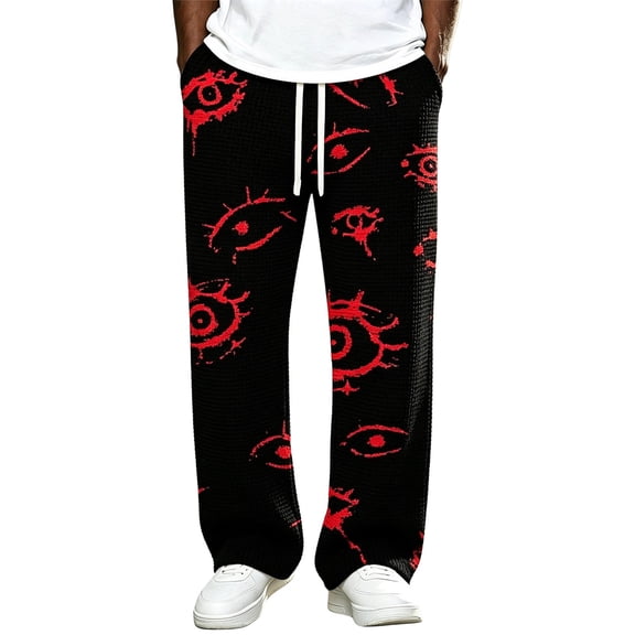 SJLDQY Halloween Men's Baggy Sweatpants Straight Leg Y2K Pants for Mens Hallowmas Graphic Elastic Waist Drawstring Waffle casual Trousers with Pockets