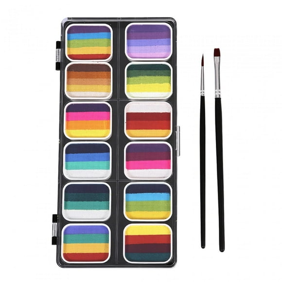 Face Body Paint 12 Water based Paints Practical Halloween with 2 Brushes