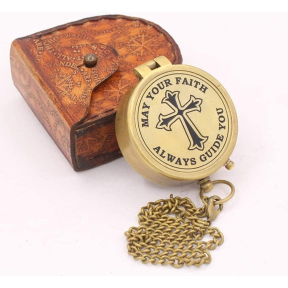 Roorkee Instruments (India) Brand Brass Working Compass with Case Engraved "May Your Faith"
