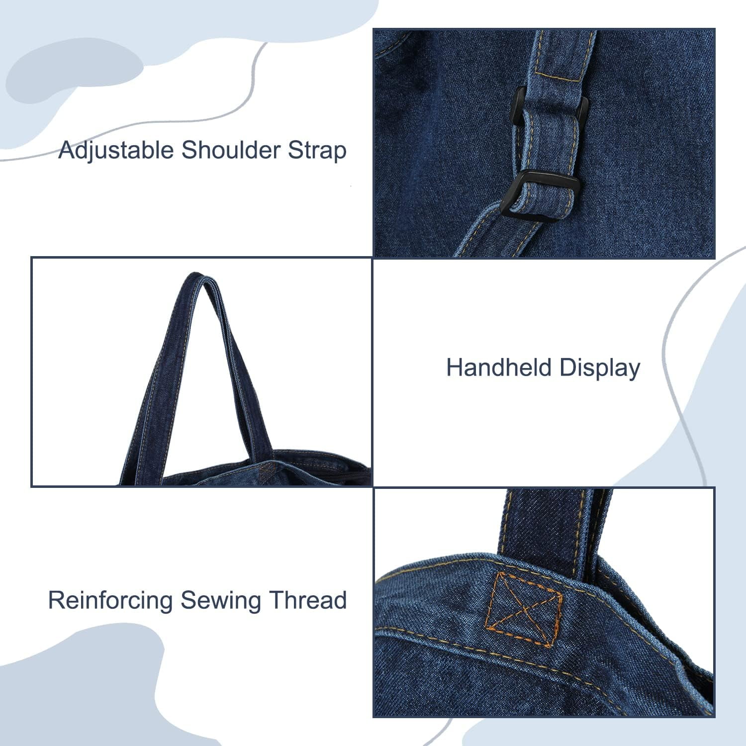Soft Denim Handbag for Women Casual Hobo Tote Bag Retro Crossbody Bag Large Capacity Denim Purses