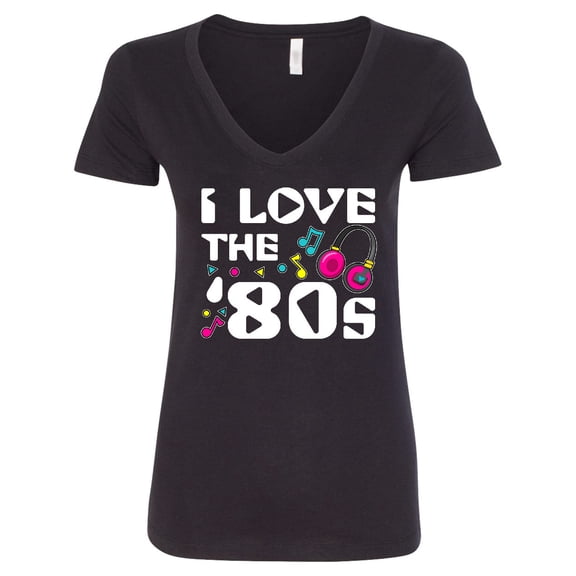 Inktastic I Love the '80s-musical Notes Women's V-Neck T-Shirt