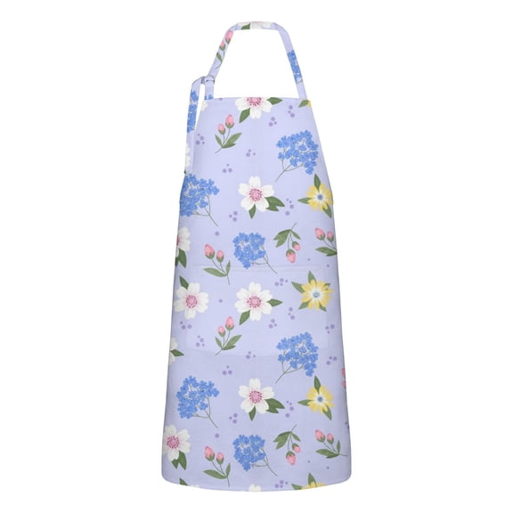 Pioneer Flower Floral Print Pattern Apron for Women and Men, Cotton Linen Waterproof with Pockets, Adjustable, 33x27 Inch for Kitchen, Gardening, BBQ, Salon