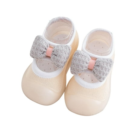 

Daeful Boys Flats Bow Walking Shoe Slip On Sock Shoes Soft Sole Knit Upper Floor Slippers Kids Non-slip Sneakers Khaki Bow 6.5C