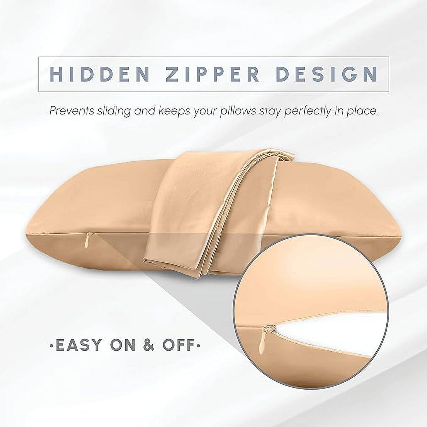 6 Pieces Pillowcase Set with Hidden Zipper closure, Standard/Queen, Champagne