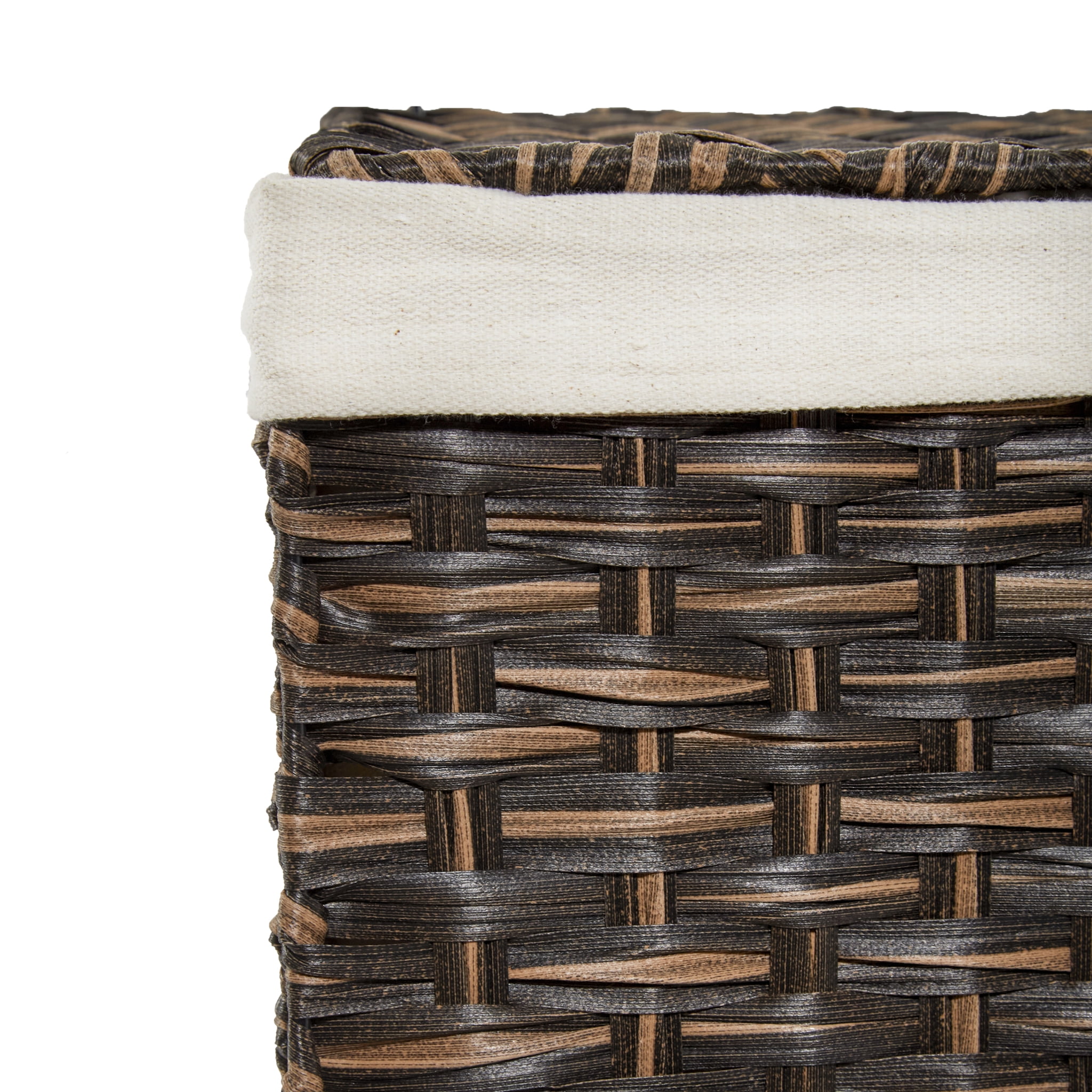 Seville Classics Handwoven Lidded Removable Washable Canvas Liner Portable Laundry Hamper Bin, Mocha Brown