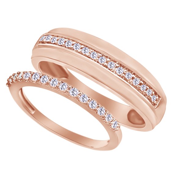 Round Cut White Natural Diamond His And Hers Wedding Band Set in 14K Rose Gold (0.2 Cttw)