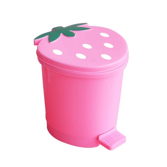 Strawberry Trash Can with Lid – Cute Countertop Storage Bin for Small Garbage, Waste Paper, Coffee Grounds – Mini Desktop Waste Container for Kitchen, Office, Bedroom, Bathroom – Pink