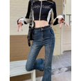 thumbnail image 5 of LEDP-pantalones vaqueros Retro de cintura alta para mujer, Jeans elásticos de Micro trompeta, diseño elástico de moda, sentido de borde crudo, Pantalones rectos delgados, 5 of 5