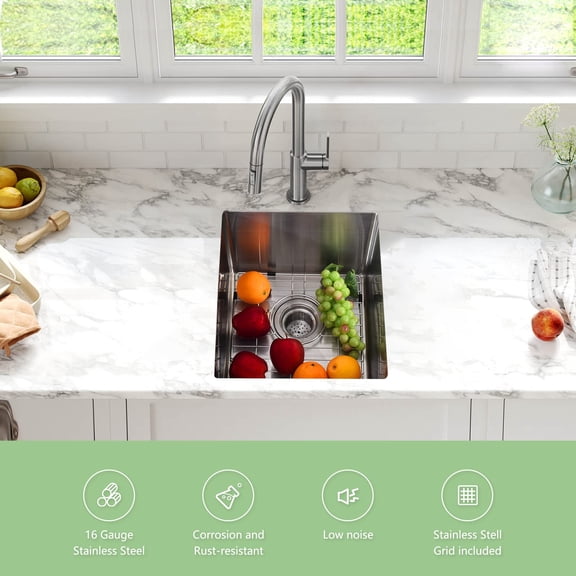GloryStar Évier de Cuisine à une Seule Cuvette sous le Pied, Bassin Profond en Acier Inoxydable 304, Soudé à la Main, Inclut Grille Inférieure et Accessoires
