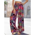 thumbnail image 3 of Women Summer Palazzo Pants High Waist Wide Leg Floral Casual Cotton Lounge Trousers with Pockets, 3 of 9