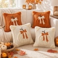 thumbnail image 5 of Fall Decorations Bow-Knot Pumpkin Pillow Cover, 18x18 Inch Knit Throw Cushion Case for Sofa & Bed, Autumn Harvest Accent (Insert Not Included) Beige, 5 of 7