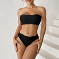 thumbnail image 4 of Traje de baño de corte alto con relleno inalámbrico para mujeres negras Conjunto de bikini con parte superior de tubo sin tirantes, 4 of 8